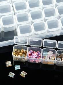 1pc White & Transparent Plastic 28-Grid Storage Box, Multifunctional Detachable Nail Art/ Jewelry Accessory Storage Container With Lid, Suitable For Home Drawer Organization - Clear - View 2