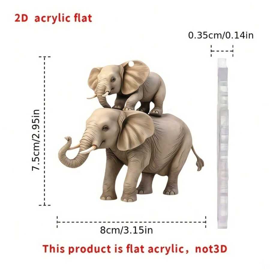 1pc Elephant Hanging Decoration, 2D Acrylic Decorative Pendants, Car Interior Rearview Mirror Decorative Pendants, Car, Bag And Keychain Accessories - Multicolor - View 1