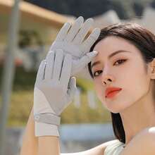 1 Pack (2 Pcs) Golf Gloves Sun Protection Ice Silk For Women UV Protection Light And Thin Cycling Anti Slip Fingers Expose For Touch Screen Ice Silk Gloves Outdoor Sports - Light Grey - View 5