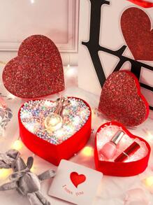 TIMBLESSING 1pc Red Glittering Heart-Shaped Gift Box, Including Filler, Suitable For New Year, Wedding, Mother'S Day, Valentine'S Day, Gift For Couple, Ladies, Mothers, Teachers, Jewelry, Accessories, Watch Packaging, Gift Wrapping Box - Red - View 1