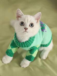 1pc Autumn And Winter Fashionable Sweater For Dogs, Pet's Casual And Warm Clothes With High Collar And Drawstring, Suitable For Teddy, Bichon Frise, Schnauzer, Poodle And Other Small Breeds - Green - View 7