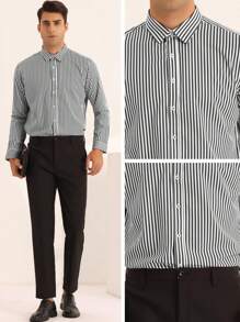 Hombres Camisa con estampado de rayas con botón, Camisas para negocios de hombres - Gris - Ver 2