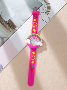 1pc New Pink Rainbow Watch Band + 1pc Cartoon Unicorn Bracelet + 1pc Cartoon Unicorn Pendant Necklace, Suitable For Daily Decoration And Children'S Birthday Gift Set - Pink - View 4