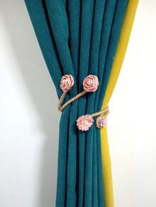 1 Pieza Ate Cortinero Con Diseño De Flor, Atadura Cortinera Transformable, Cuerda Decorativa De Accesorios Cortineros - Rosa - Ver 2