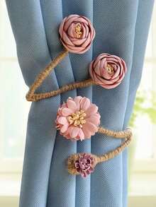 1 Pieza Ate Cortinero Con Diseño De Flor, Atadura Cortinera Transformable, Cuerda Decorativa De Accesorios Cortineros - Rosa - Ver 3