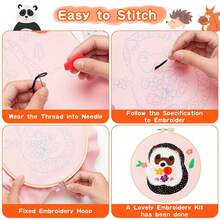 6Pcs Animal Theme Embroidery Kits For Beginners DIY Cross Stitch With Embroidery Fabric Patterns Hoop Threader Instruction Needlepoint Starter Kits Educational Craft Supplies For Adults Teens School Handicraft Class Teaching Supplies - Multicolor - View 3