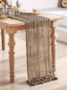 1入/5入組波西米亞風紗質71英寸長桌布，半透明紗布浪漫35英寸寬桌布適用於婚禮接待，新娘假日生日情人節派對，餐廳餐桌/梳妝台/家居佈置等場景裝飾 - 淺棕色 - 查看 6