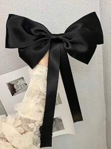 1入組女性法式優雅大黑色蝴蝶結髮夾,適合日常使用 - 黑色 - 查看 5