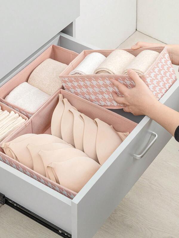 1PC Qianniao Drid Fabric Space Storage Box, Foldable Fabric Closet Organizer And Storage Dress Drawer Divider For Socks, Underwear, Bras, Baby Clothes, Scarves, Belts, Ties
