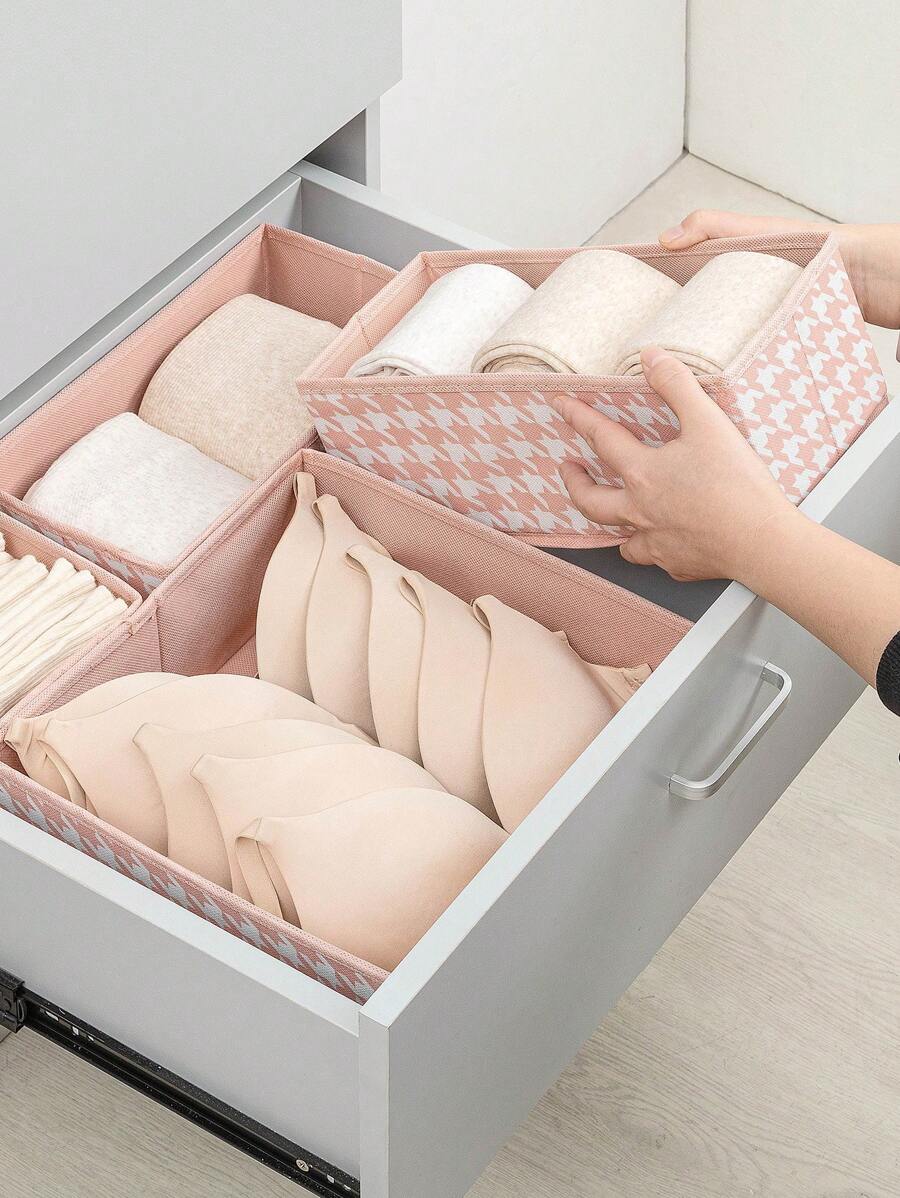 1PC Qianniao Drid Fabric Space Storage Box, Foldable Fabric Closet Organizer And Storage Dress Drawer Divider For Socks, Underwear, Bras, Baby Clothes, Scarves, Belts, Ties