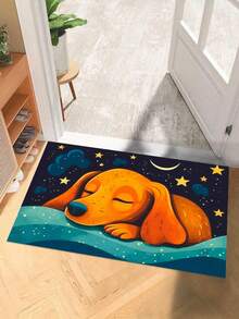 1pc Good Night Puppy Printed Door Mat, Cute Polyester Rectangular Mat Suitable For Living Room Home Use - Camel - View 1