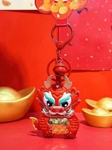 1pc Red Good Luck Dragon Year Zodiac Dragon Plush Toy Keychain, Car Key Ring, Pu Leather Tai Sui Talisman, Birthday Gift For Friends - Red - View 1