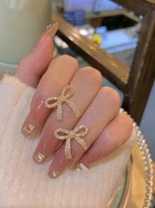 1 Pair Fashion Rhinestone Bowknot Elegant Earrings