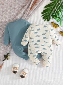 男婴两件套春秋季长袖连体衣，休闲罗纹款式，开裆设计