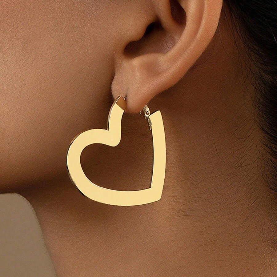 1pair Fashionable Simple Creative Metallic Cute Heart Shaped Earrings - Heart - View 1