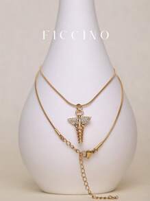 FICCINO 神话水星权杖吊坠，镀金镶嵌立方氧化锆，钛钢镀金蛇形链项链，百搭日常佩戴项链，节日和周年纪念日礼盒包装 - 110n - 查看 2