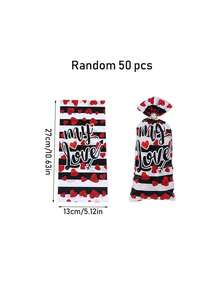 50入組情人節糖果心形玻璃紙袋、婚禮禮物、小吃包裝opp平口袋 帶繩扣 - 彩色 - 查看 2