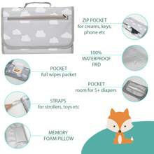 Foldable Portable Diaper Changing Pad, Waterproof Outdoor Baby Changing Mat With Built-In Pillow, Baby Shower Gift, For Travel And Diaper Bag - Grey - View 3
