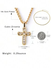 FICCINO FICCINO Colier clasic pentru bărbați, vintage, placat cu aur, pandantiv cu cruce CZ, colier cu lanț din oțel titan, neutru și elegant pentru purtarea de zi cu zi, vine cu cutie