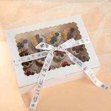 10pcs 13.23*10.12*3.98inch Clear Window White Cardboard Muffin Cupcake Boxes For Bakery Packaging (12-Cavity) - White - View 2