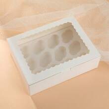10pcs 13.23*10.12*3.98inch Clear Window White Cardboard Muffin Cupcake Boxes For Bakery Packaging (12-Cavity) - White - View 3