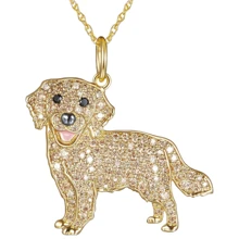 1Pc Cute Golden Retriever Shining Rhinestone Pet Pendant Necklace Exquisite Dog Animal Jewelry Accessories Dog Lovers For Gift - Gold - View 6