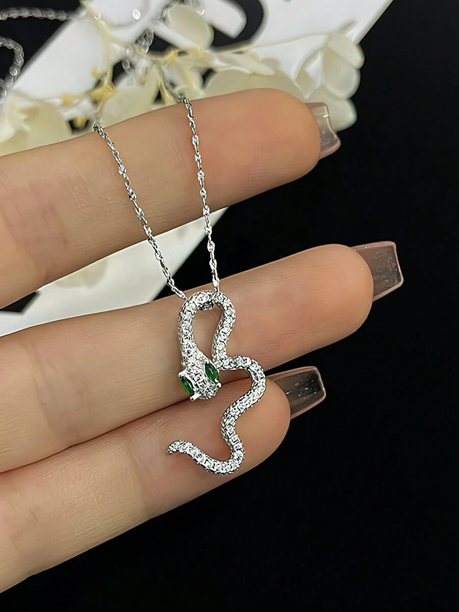 S925 纯银蛇形吊坠项链，甜美酷炫时尚个性简约风格女士锁骨链 - 動物 - 查看 1