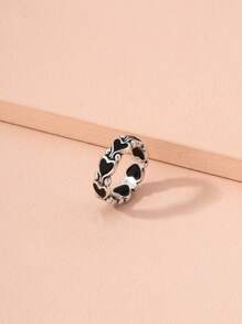 1只別緻迷人的復古空心搪瓷心形金屬合金戒指,適合情人節或日常佩戴的女性 - 黑色 - 查看 12