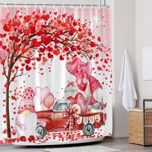 1入組情人節淋浴簾,浪漫小人紅色卡車愛樹粉色氣球現代時尚可愛浴室裝飾簾帶掛勾 - 彩色 - 查看 1