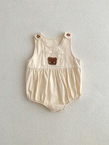 Spring Baby Boys' & Girls' Cute Bear Embroidery Bodysuit With Backless Strap Design, Crawling Clothing For Infants - Hot Pink - View 2