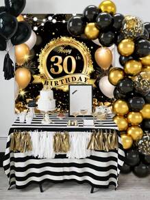 70入組黑金風格30歲生日彩紙氣球串鏈套裝包括1入黑金生日背景板和2入氣球配件,黑金風格30歲生日派對牆面背景裝飾氣球套裝,裝飾性氣球拱門套裝,30歲生日派對裝飾 - 黑金色 - 查看 5
