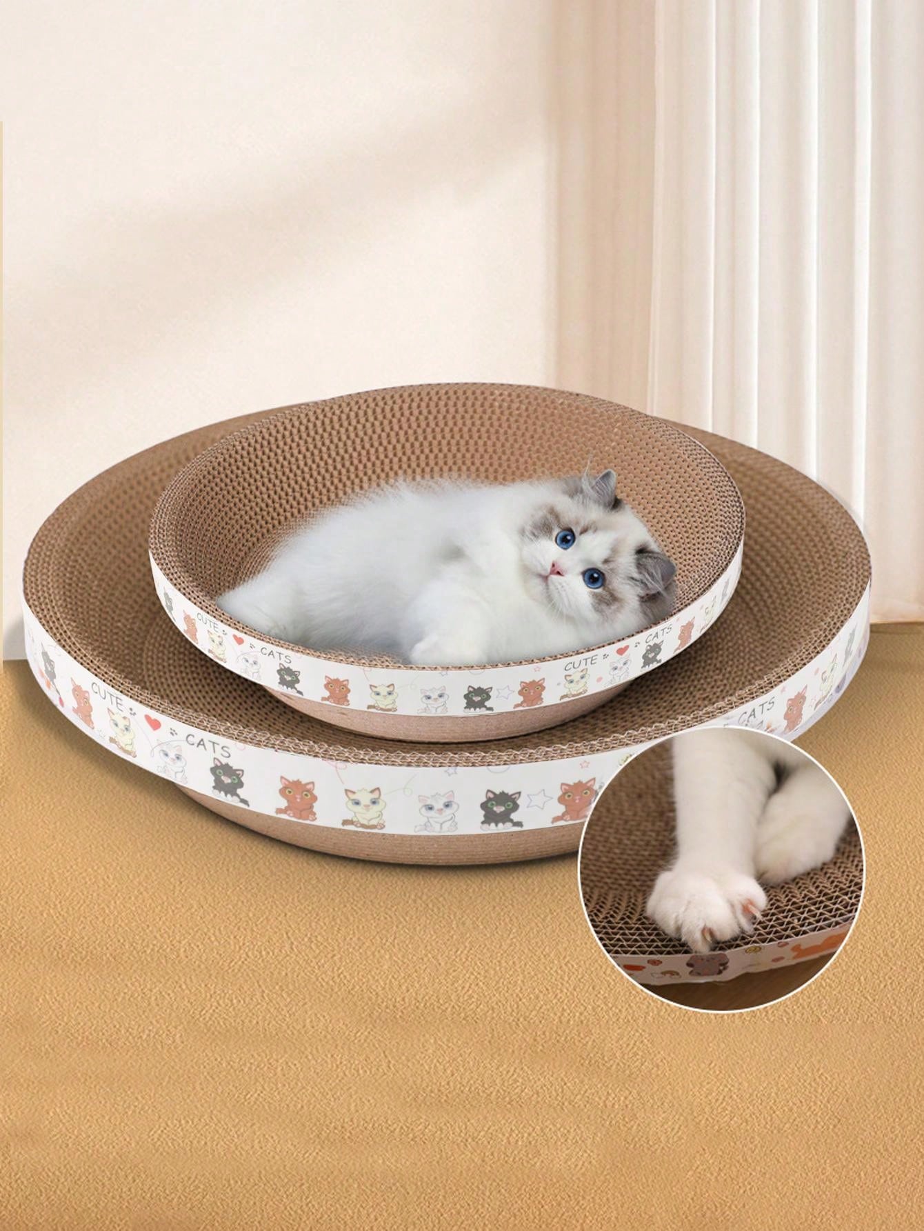1pc Corrugated Paper Cat Scratcher Bowl Shaped Scratching Pad Round Cat