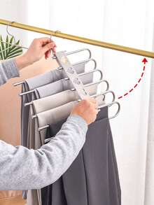 1pc Curved Shape Hanger, Yoga Pants Hangers, Organizer For Closet, Pants Hanger, Space Saving Hanging Hangers, Closet Organizer Rubber Coated, For Clothes Shops - Silver - View 7