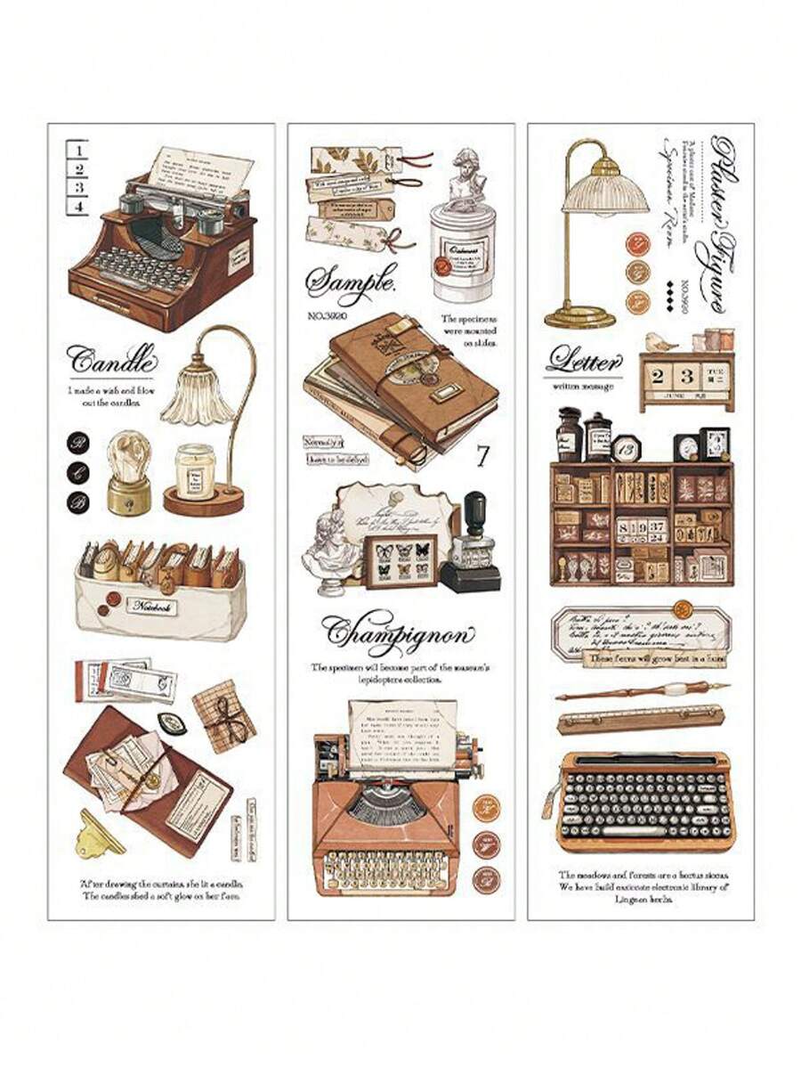 Waka Waka 1pack 6pcs Transparent Vintage Style Scrapbook Stickers - Brown - View 1