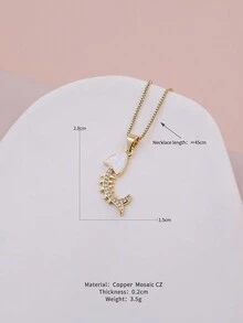 1條45cm豪華多用途立體氧化鋯白色閃閃發光的鯨魚狐狸頭小吉他魚骨吊墜項鍊女性時尚魅力珠寶 - 白色 - 查看 16