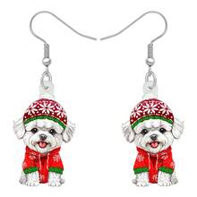 亚克力可爱比熊犬幼犬吊坠耳环新奇圣诞饰品宠物礼物珠宝适合女孩儿童派对装饰 - 白色 - 查看 1