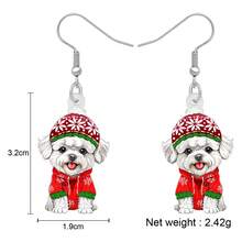 亚克力可爱比熊犬幼犬吊坠耳环新奇圣诞饰品宠物礼物珠宝适合女孩儿童派对装饰 - 白色 - 查看 5