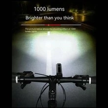 1個自行車燈,帶高/低光束和1000流明亮度,可usb充電,適用於山地自行車,鋁合金前燈 - 黑色 - 查看 7
