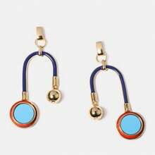 1pair European & American Style Asymmetrical Asymmetric Acrylic Dangle Earrings With Oil Drop & Colorful Geometric Round Shape Design For Women - Multicolor - View 1