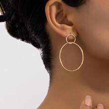 1pair Geometric Creative Shape Earrings Made Of Alloy, Elegant Style, Unique Statement For Women/Girls, Perfect Gift - Simple Design Hoop Earrings - View 7