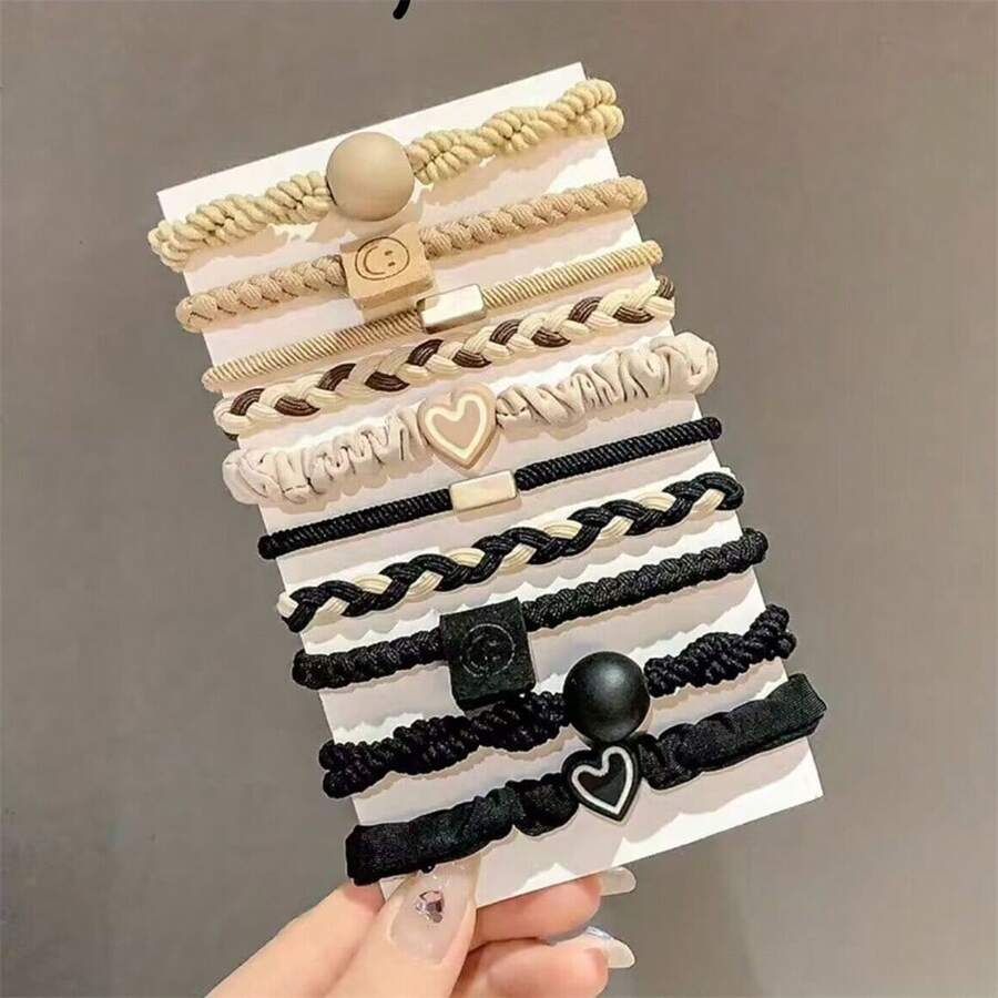 10 件装成人心形弹力发带 - 彩色 - 查看 1