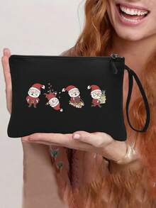 1pc Fashionable Simple Design Christmas Printed Toiletry Bag Women's Cosmetic Storage Bag For Coin, Cellphone, Stationery, Etc. - Black - View 1