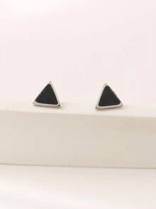 1對時尚極簡風格925純銀幾何形狀耳釘,適合女性日常穿戴 - 三角形 - 查看 3