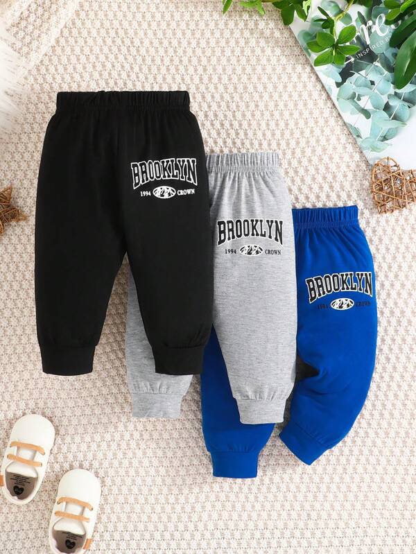 3pcs/Set Baby Boys' Casual Letter Print Long Pants