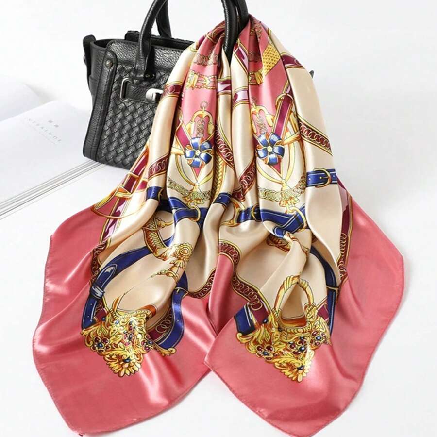 1條90*90cm中性印花披巾,流行的防曬絲巾套裝,適用於戶外防風防沙,冷氣房保暖,薄式款式,適用於四季,粉色方形圍巾,新品 - 淺粉色 - 查看 1