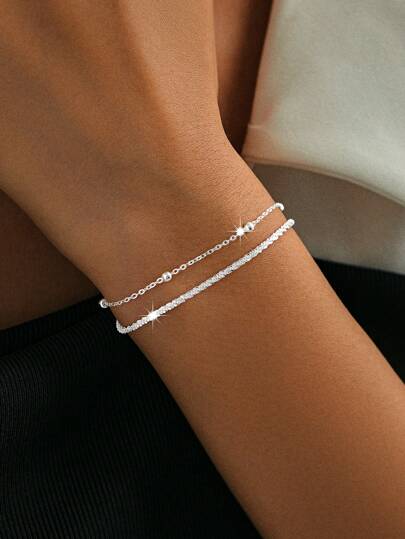 SYMFNY 1 szt. 925 Srebrna bransoletka dwuwarstwowa, unikalny design, błyszcząca bransoletka, prezent urodzinowy i dla przyjaciela