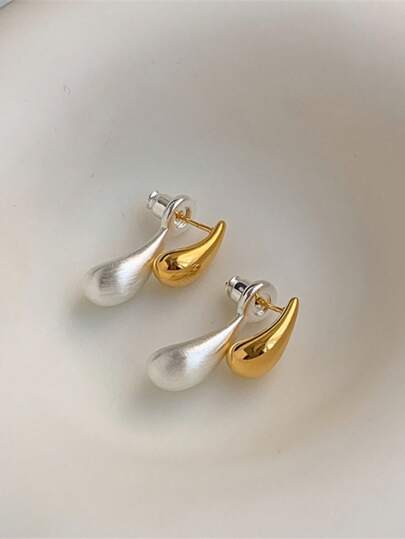 Novidade brincos de metal com design de lágrima dupla face, elegantes e versáteis para mulheres