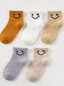 5pairs/Pack Unisex Baby, Toddler & Kids' Simple And Lovely Face Socks - Multicolor - View 1