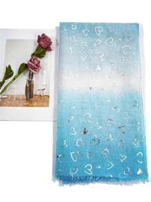 Sparkle Shimmer Gold Heart Glitter Women'S Hijab Head Wrap Scarf Shawl Lightweight, Suitable For Daily Commuting And Valentine'S Day Gift - Blue+White - View 3
