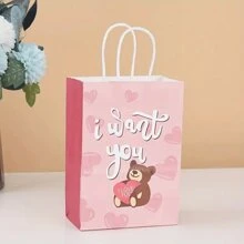 12pcs/Pack Cartoon Bear Printed Kraft Paper Bag For Valentine'S Day, Shopping, Wedding Decorations, Party Favors, Birthday Gifts, Proposals, Etc. - Lip Style - View 6